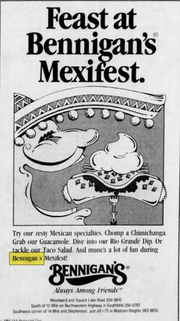 Bennigans - Sep 1984 Ad